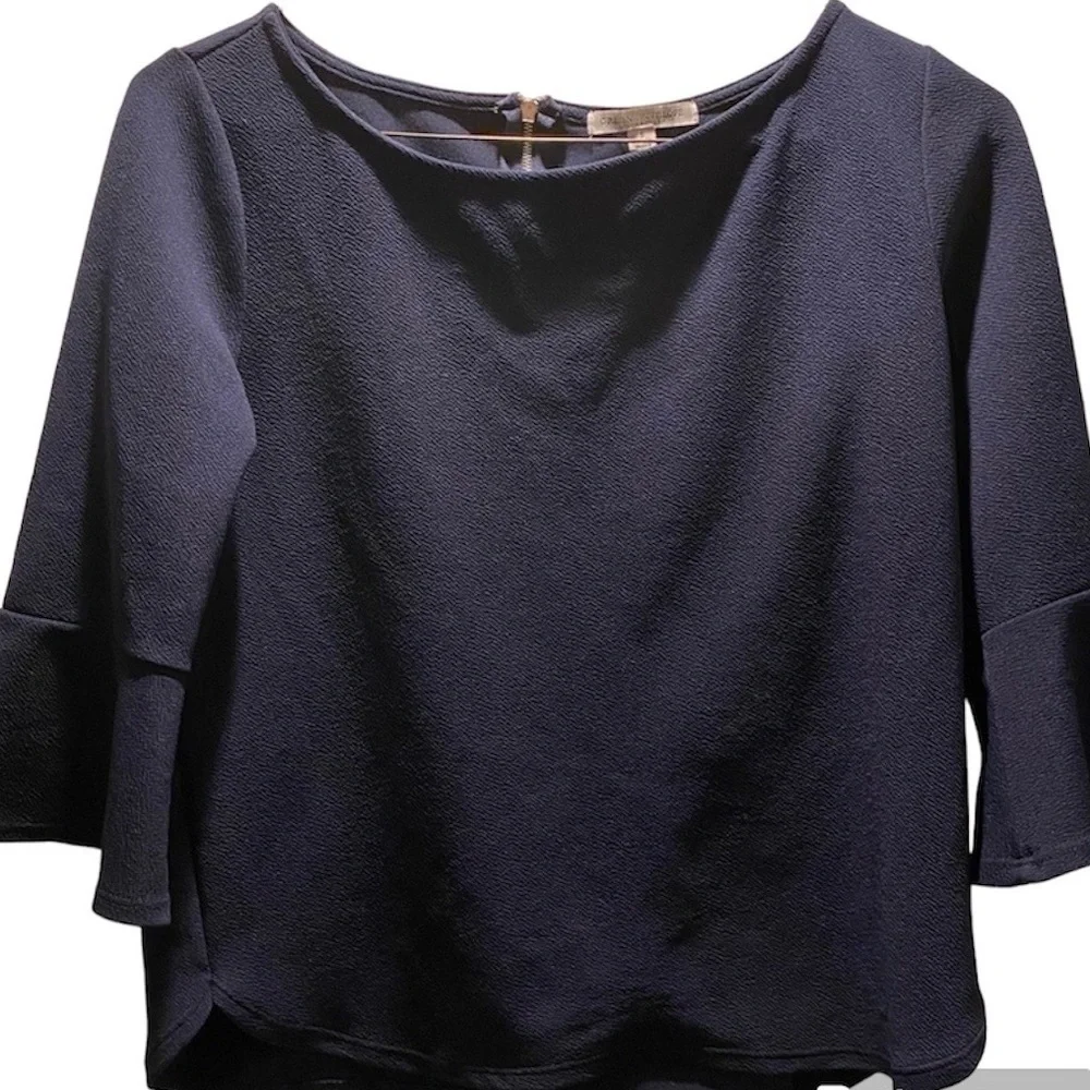 Green Envelope Knit Navy Crop Top with Back Zipper Size Large